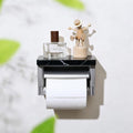 Black Marble Toilet Paper Holder, Modern Silver Marble Toilet Paper Holder, Wall Mounted Waterproof Toilet Paper Dispenser with Cover & Shelf - color: Marble Black&silver, size: Single