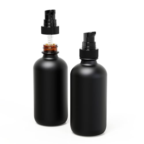 12Pack 120ml Matte Black Glass Pump Bottle with Black Pump Dispenser,4oz Small Dispenser, Travel Size Refillable Botttles for Lotions,Sercums,Essential Oils - color: 4oz Black(12pcs)