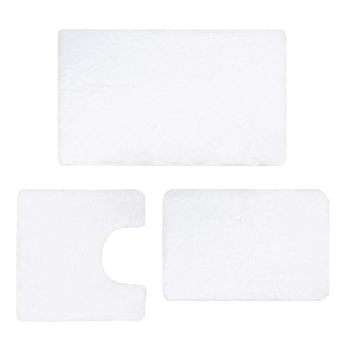 3 Pieces Luxury Bathroom Rug Set with U-Shaped Toilet Rug, Non-Slip Rubber Bottom, Thick Microfiber Fluffy Plush, Water Absorption, Quick Dry, Ultra Soft, Bath Mats for Bathroom, Tub(White) - color: White