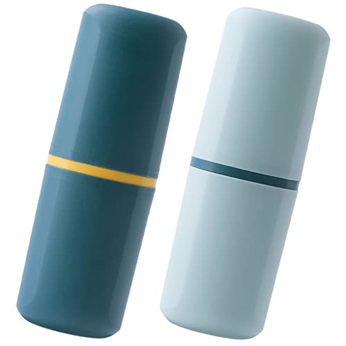 2 Pcs Travel Toothbrush Holder Plastic Toothbrush Travel Case Portable Toothbrush Holder for Travel Normal Toothbrush Electric Toothbrush Container for Traveling Business Camping Daily Uses - color: Dark Green & Light Blue