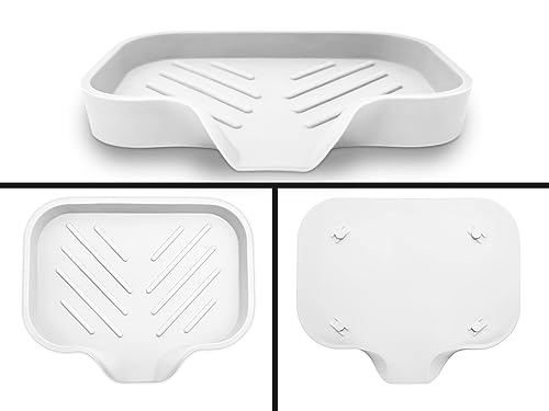 2 Pcs White Silicone Self Draining Rectangular Soap Dishes - Waterfall Soap Trays - Soap Dishes for Bar Soap - Soap Boxes - Soap Case - Soap Container - Soap Pads - Kitchen Sink - Shower - Bathroom ! - color: Cream, size: S(4.7X3.5) 2 PCS