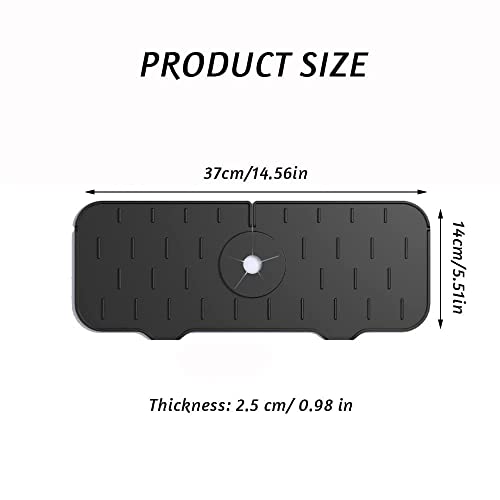 2Pcs Silicone Kitchen Sink Splash Guard Faucet Handle Drip Catcher Tray Mat For Kitchen Counter Bathroom Kitchen (Black) - color: Black