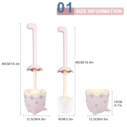 Dinosaur Shape Toilet Brush, Cute, Compact, 1-Pack, Pink, TPR Bristles - color: Pink