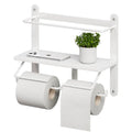 Homeiju Double Toilet Paper Holder with Shelf, Wooden Wall-Mounted Toilet Paper Roll Holder, Wall-Mounted Bathroom Organizer, Double Roll, Suitable for Bathrooms(White) - color: White