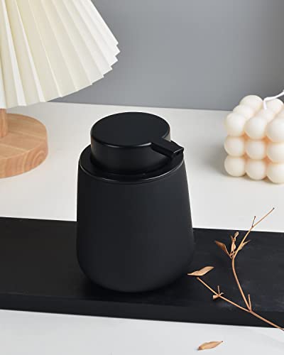 BosilunLife Black Soap Dispenser - Ceramic Dish Soap Dispenser for Bathroom 12ounce Refillable Liquid Hand Dispenser for Essential Oil, Lotion Dispenser with Pump (Rubber Paint) - color: Rubber Black