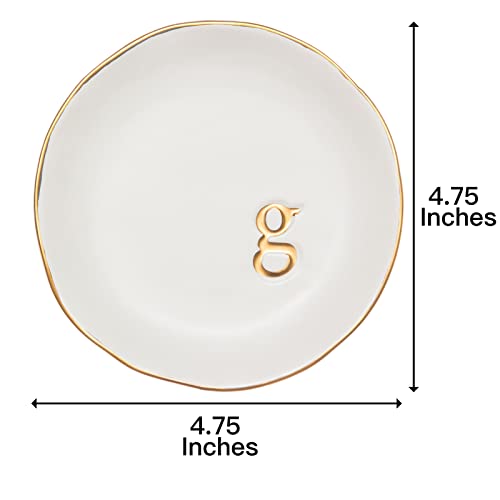 COLLECTIVE HOME Ceramic Jewelry Tray, Trinket Dish, Gifts for Women (G) | Mother's Day, Birthday, Christmas, Engagement Gifts, Vanity, Nightstand Decor, Embossed Gold Monogram Ring Dish with Gift Box - color: G