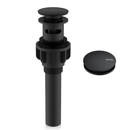 KENES Pop Up Bathroom Sink Drain with Overflow, Matte Black Pop Up Drain Stopper Anti Clog Pop Up Drain Stopper Lavatory Bathroom Vanity Sink Drain - color: Matte Black, size: Big Pop up Cap (With Overflow)