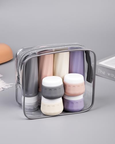 Mrsdry Travel Bottles for Toiletries 8 Pack, Travel Size Toiletries, Tsa Approved Travel Size Containers 3oz, with Travel Essentials Clear Bag, Leak Proof Silicone Squeezable Creams Jars - color: Red Rock, size: 3oz bottle 1oz jar