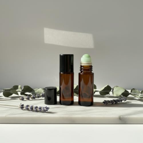 2PCS 50ml Amber Glass Roller Bottles, Green | Crystal Roller Ball, Reusable Essential Oil Perfume Deodorant Maker, Non-Plastic Roller Applicator, Aromatherapy - color: Green