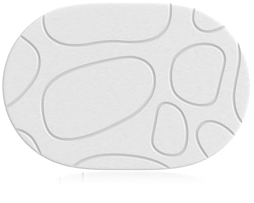 Stone Bath Mats for Bathroom Diatomaceous Earth Bath Stone Mat Quick Dry Shower Mat Super Absorbent, Non-Slip Easy to Clean & Odorless (24″×16″ White) - color: White Oval