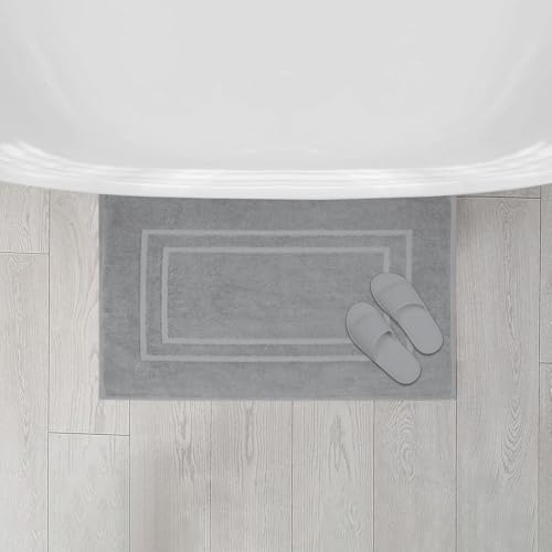 Feather & Stitch 2 Piece Towel Like Bath Mats (30x21 Inch) 100% Cotton Terry Bath Mats, Bathroom Shower Floor Mats [NOT A Bathroom Rug], Soft Absorbent Washable Mats - Dark Grey - color: Dark Grey