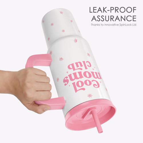 Mom Gift from Son Daughter, Stainless Steel Locking Lid Silicone Straw Tumbler with Handle 40oz, Cool Mom Club Insulated Travel Cup for Mother Mama, Gift Idea for Birthday Christmas Mothers Day - color: Mom