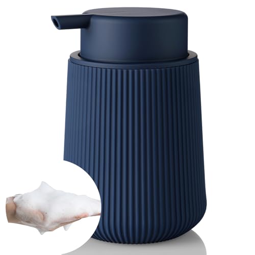 YAUKPH Striped Foaming Hand Soap Dispenser with Leak-Proof Pump for Bathroom and Kitchen Countertop 11oz Navy Blue - color: Blue, size: Foaming Dispenser