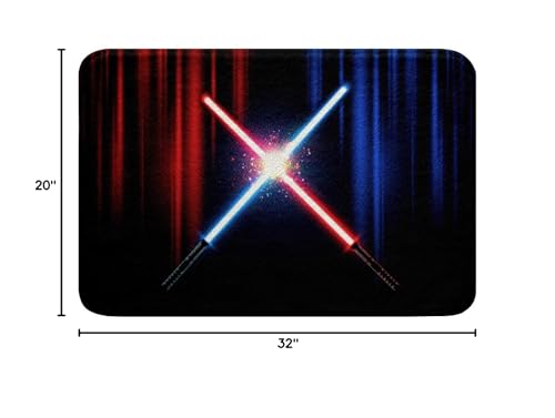 Neon Light Light Up Sword Bathroom Rug Geometric Red Blue Abstract Ombre Non Slip Bath Mat Kids Boys Adult Video Games Shaggy Absorbent Floor Mat Fashion Black Bath Indoor Doormat Decor,20"x32" - color: Lightsaber 04, size: 20" x 32"