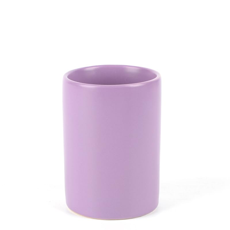 WPM 4 Piece Ceramic Bathroom Accessories Set - Purple - Our Complete Bath Decor Kit Includes Designer Soap or Lotion Dispenser - Toothbrush Holder - Tumbler - Soap Dish - color: Purple