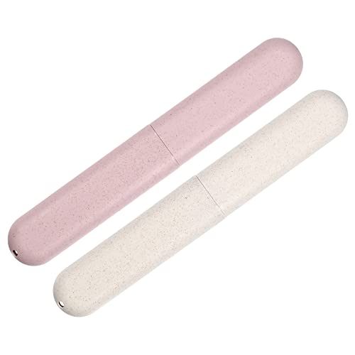 VOCOSTE 2pcs, Traveling Toothbrush Holders Case, PP Toothbrush Case for Travel Business, Beige, Pink, 8.07''x1.22''x0.83''