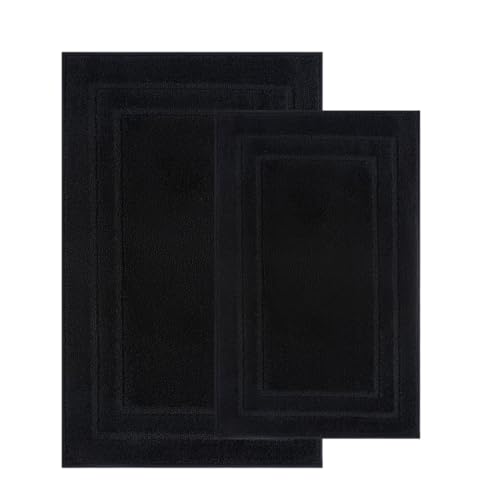 Black Bathroom Rugs Sets 2 Piece, Extra Soft and Absorbent, Non Slip Thick Bath Mats, Machine Washable Bath Mat Set for Bathroom (20" x 32" Plus 16" x 24", Black) - color: Black