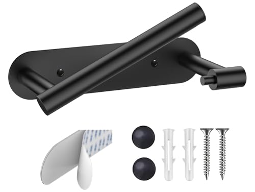 BESy Adhesive or Screw Toilet Paper Holder Wall Mount Rustproof Modern Roll Holder Flexible Pivoting Adjustable Tissue Handle with Self Adhesive or Mounted with Screws Stainless Steel Matte Black - color: Matte Black