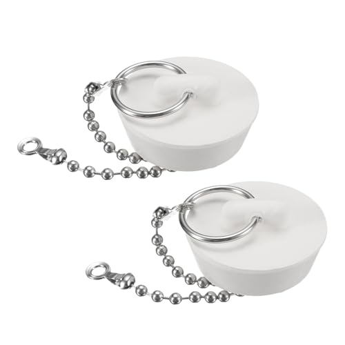 uxcell 2 Pcs Tub Stoppers, Rubber Bathtub Stoppers 1-1/4" Kitchen Sink Drain Stopper, Bathroom Drain Plug with Pull Ring and 15" Beaded Chain, White - size: 1-1/4"