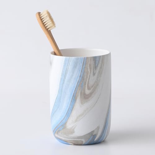 Blue Marble Toothbrush Holders - Ceramic Toothbrush Holders for Bathrooms, Toothbrush Toothpaste Holders, Marble Bathroom Tumbler Cups Reusable Toothbrush Mouthwash Cup, Bathroom Counter Organizer - color: Blue Marble, size: 1pcs