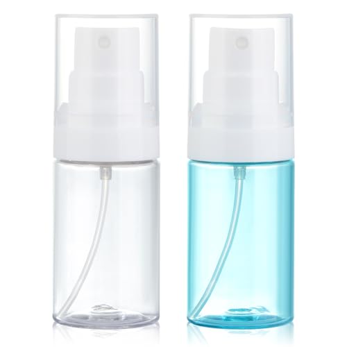 Travel Spray Bottle 2 Pack 1.35oz / 40ml Small Fine Mist Spray Bottles | Empty Mini Spray Bottles Refillable Plastic Travel Bottle - Leak Proof - for Face Toner, Hair Mist, Plants, Cleaning - color: clear+blue