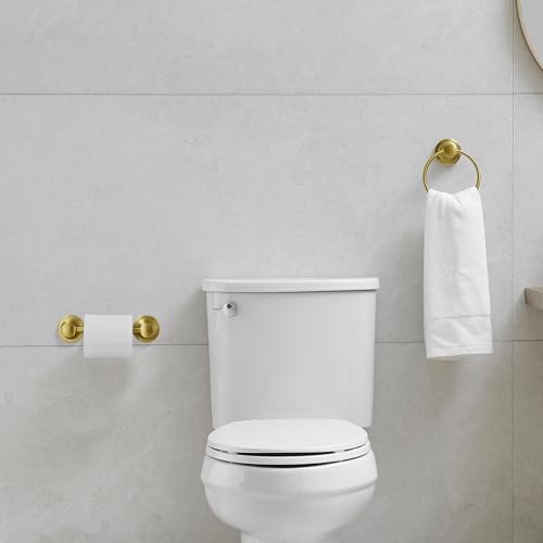 RUMOSE Toilet Paper Holder and Hand Towel Ring Brushed Gold Wall Mount Bathroom Hardware Accessories 2 PCS Set Flexible Pivoting Toilet Tissue Roll Holder and Towel Hanger, Stainless Steel - color: Brushed Gold
