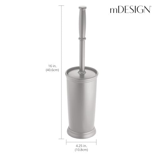 mDesign Compact Freestanding Plastic Toilet Bowl Brush and Holder for Bathroom Storage and Organization - Space Saving, Sturdy, Deep Cleaning, Covered Brush - Silver - color: Silver