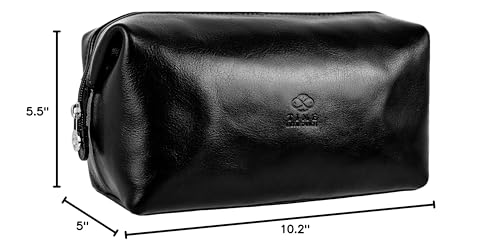 Time Resistance Leather Toiletry Bag - Italian Cosmetic Case Dopp Kit (Black) - color: Black