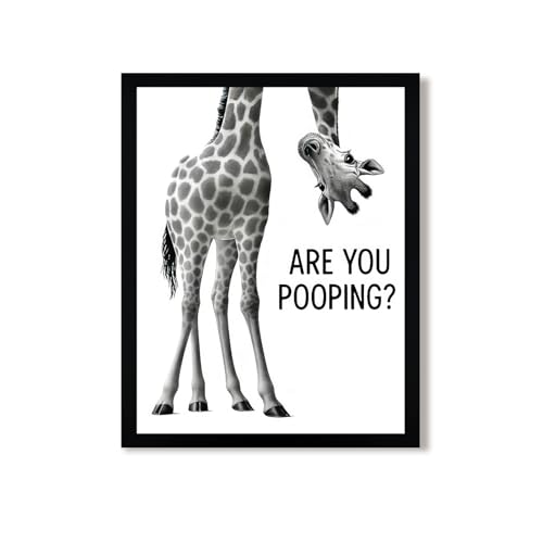 Urmoya Funny Giraffe Bathroom Decor Canvas Wall Art 8x10 in | Wood framed, Black and white wall decor, Rustic farmhouse, Are you pooping quote, Cute animal art prints, Ready to hang - color: Giraffe, size: 10"L x 8"W