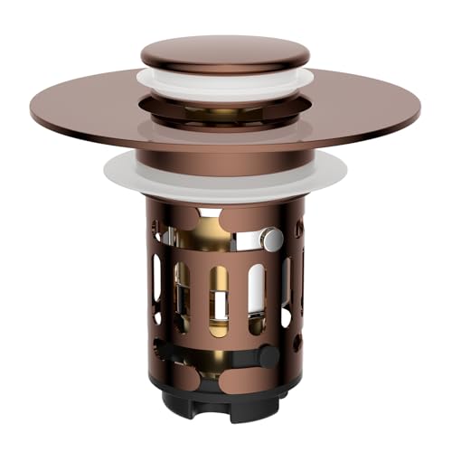 Hibbent Upgraded 3 in 1 Bathroom Sink Drain Strainer, Universal Pop Up Stopper with Removable Stainless Steel Filter Basket Hair Catcher, Sink Plug for 1.1''~2.36'' Basin, Brass Bullet Core, Rose Gold - color: Rose Gold