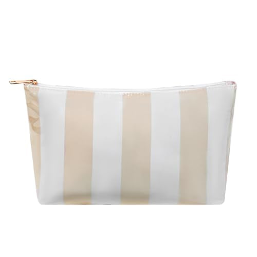 RSRSLEII Large Waterproof Travel Striped Makeup Bag, Aesthetic PVC Toiletry Bag, Coquette Cosmetic Bag, Sunscreen Accessories Storage Organization, Beach Travel Purse(Yellow) - color: Yellow