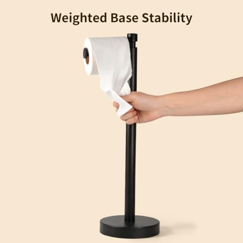 YUMORE Toilet Paper Holder Stand, 4.4lbs Heavy Duty Stainless Steel Free Standing Bathroom Tissue Roll Holder, Matte Black - color: Black