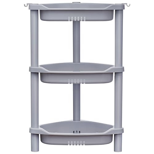 ELYKEN 3 Tier Shower Caddy Organizer Shelf Corner, 14.4 x 11.2 x 22.4 Inches, Rustproof, Plastic Shower Rack Stands for Inside Bathroom, Bathtub, Shower pan, Grey - color: Grey, size: 3-Tier