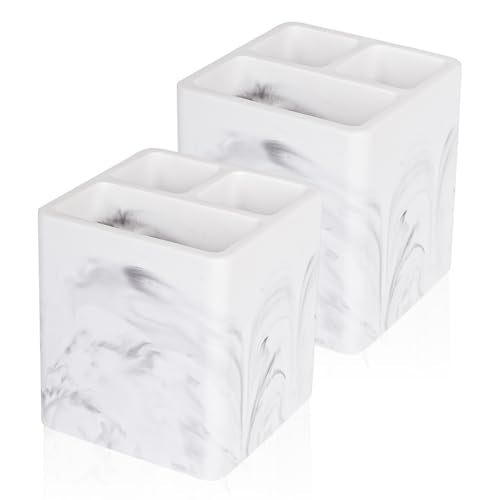 Diatomite Toothbrush Holders Tooth Brush Organizer, 2 Pack, Marble White | Water-Absorbent Material, 3 Slots for Electric Toothbrush and Toothpaste, for Bathroom Countertop, Shower, Vanity - color: Marble White(2 Pack)