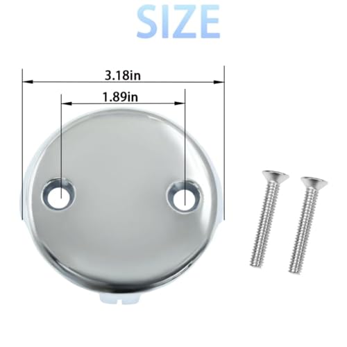 Two-Hole Bathtub Overflow Drain Cover, 81mm (3.18 inch) Diameter with 48mm Hole Spacing, Zinc Allo Cover with 2 Screws for Standard Tub (Plated Chrome) - color: Plated Chrome