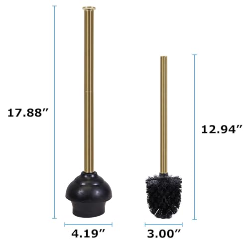 Blue Donuts Toilet Brush and Plunger Set with Holder, Sleek Minimalist Modern Gold Bathroom Accessories Toilet Plunger and Toilet Bowl Brush Combo - color: Gold