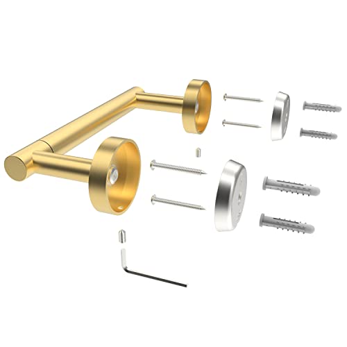 RARXTR Gold Toilet Paper Holder SUS304 Stainless Steel Double Post Pivoting Toilet Paper Roll Holder Wall Mounted Toilet Tissue Holder for Commercial Bathroom RV Brushed Brass Finish - color: Brushed Gold, size: Wall Mount