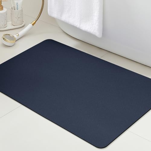 ACCUMTEK Non Slip Bath Mat, Thin Bathroom Rugs Fit Under Door, Quick Dry Bath Mats, Machine Washable Bath Rugs for Bathroom, Bathtub & Kitchen, Bathtub, Dark Blue/Solid/32 x20 - color: Dark Blue, size: 1'8" x 2'8" (Rectangular)