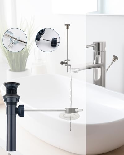 Universal Bathroom Sink Drain Stopper with Lift Rod, Brushed Nickel | Pop Up Sink Drain with Overflow, Universal Fit, Drain Stopper for Vessel Sink, Assembly for Bathroom Faucet - color: Brushed Nickel