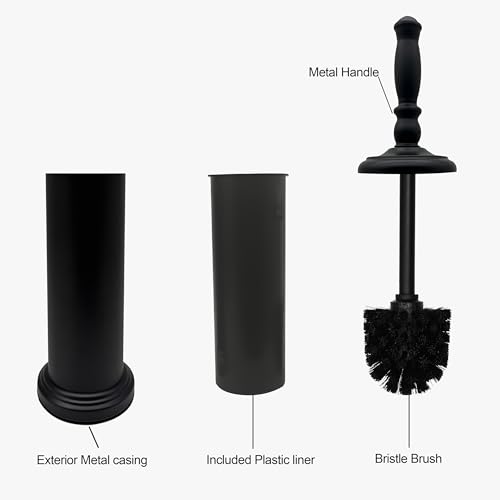Metal Toilet Bowl Brush with Holder Premium Bathroom Cleaning Set Rustproof Hygienic Durable Elegant Finish - color: Matte Black