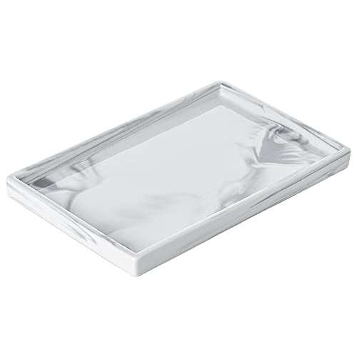 Vanity Bathroom Tray,Perfume Organizer Jewelry Plate Holder White Marble Tray Decorative Ceramic Rectangle Small Tray Serving Tray - color: Pale, size: 6.3" x 11.3" x 1"