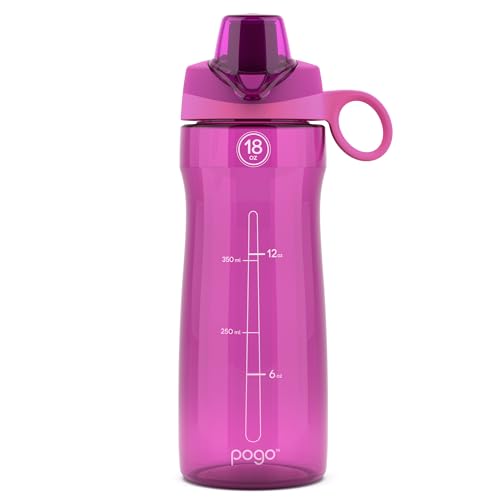 Pogo BPA-Free Plastic Water Bottle with Chug Lid, Fuchsia, 18 oz. - color: Fuchsia, size: 18 Ounces