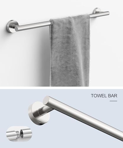 Brushed Nickel Bathroom Hardware Accessories Set 5 Pcs SUS304 Stainless Steel 26 Inch Hand Towel Bar Toilet Paper Holder Towel Ring Robe Towel Hooks Wall Mounted by HOMEMYSTIQUE - color: Brushed Nickel, size: 5 Pieces