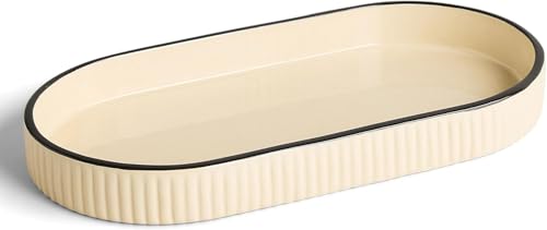 Preston Lane Signature Ceramic Tray – Handmade in Portugal with Fluted Edges & Hand-Painted Trim – Decorative Organizer or Home Accent, Large, Alabaster 12.3 x 6 x 1.3 - color: Alabaster, size: 12.3" x 6" x 1.3"