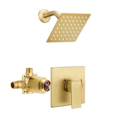 Esnbia Shower Kit, Shower Faucet Set（Valve Included) with 6-Inch Rain Shower Head, Single-Handle Shower Trim Kit, Brushed Gold - color: Brushed Gold, style: without tub spout
