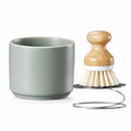 ONEMORE Bamboo Dish Brush with Ceramic Foaming Base, Kitchen Sink Scrub Brush Set with Spring and Mesh Insert, Wooden Handle Dishwashing Brush for Pots Pans Plates Bowls, Light Green - color: Light Green