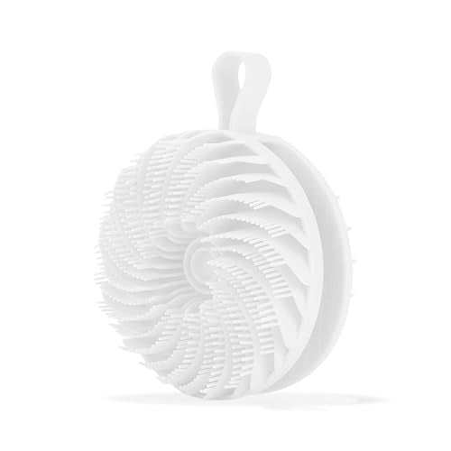 Douji Double-Sided Silicone Body Scrubber Shower Bath Brush, Handheld Cleansing Skin Brush for Sensitive Kids Women Men All Kinds of Skin（White） - size: White