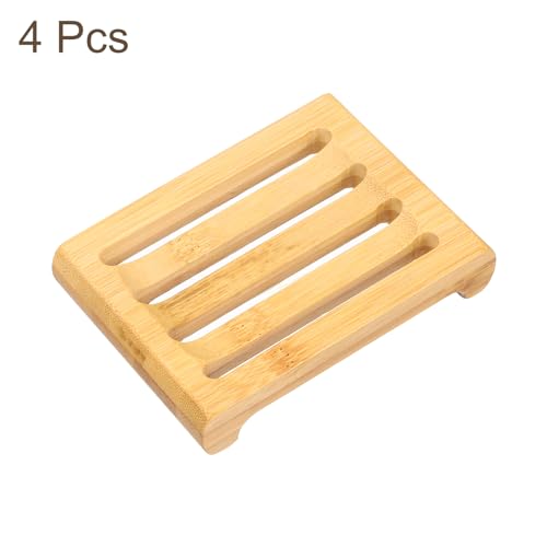 uxcell Wooden Soap Tray, 4 Pack - Wooden Soap Dish, Natural Bamboo Soap Holder, Soap Saver Tray Self Draining for Shower, Bathroom, Bathtub, Kitchen Sink