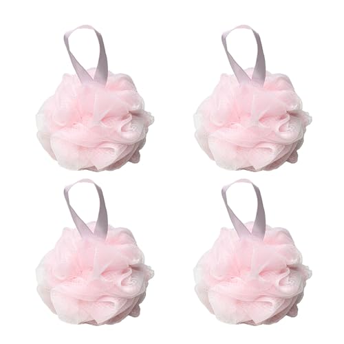 SEVENHEAD Bath Sponge Shower Loofahs,Pink, 50g/Piece, Mesh Pouf Bath Scrunchies Body Wash Puff(Set of 4) - style: Pink