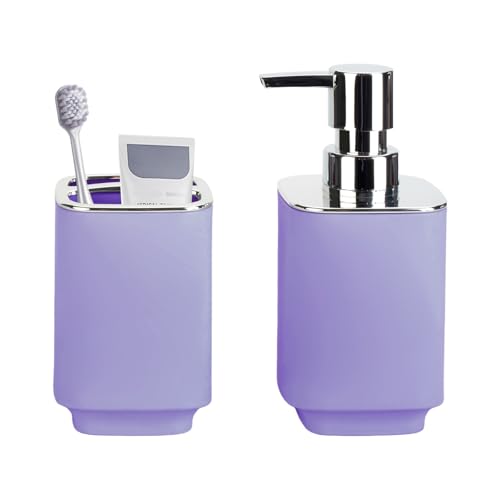 Purple Bathroom Accessories 2 Pieces, Soap Dispenser and Toothbrush Holder Set for Boho Bathroom - color: Purple, size: 2PCS